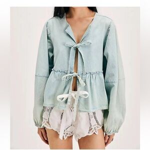 Free People Denim Brunch Babe Top
